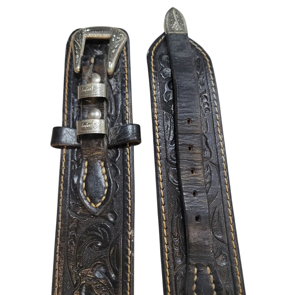 High-Rider Solid Nickle Silver Buckle Genuine Leather Western Belt 40